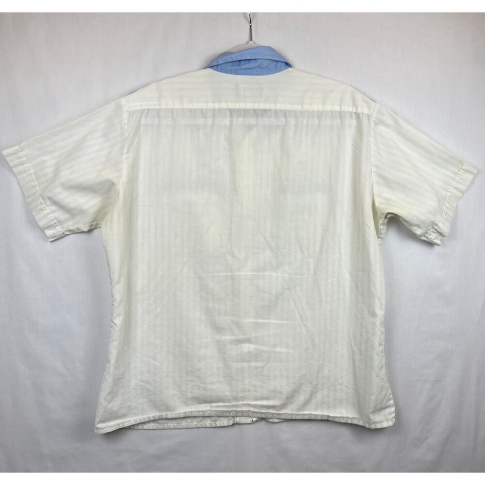 Vintage Blair Shirt Mens Button Up SS Shoulder Tabs White Blue Pockets (Stained) - Picture 2 of 11